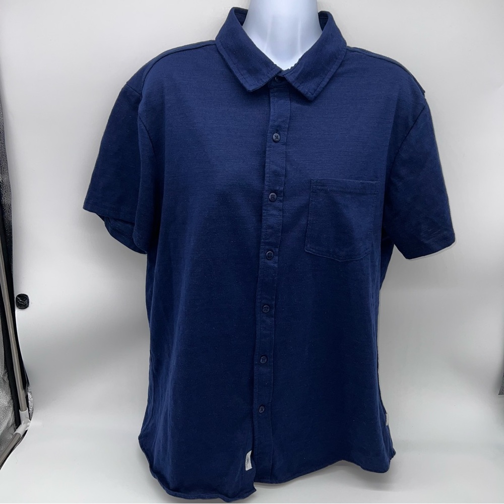 Vintage Summer Classic Navy Button-Down Cotton Blend Shirt for Men Size L